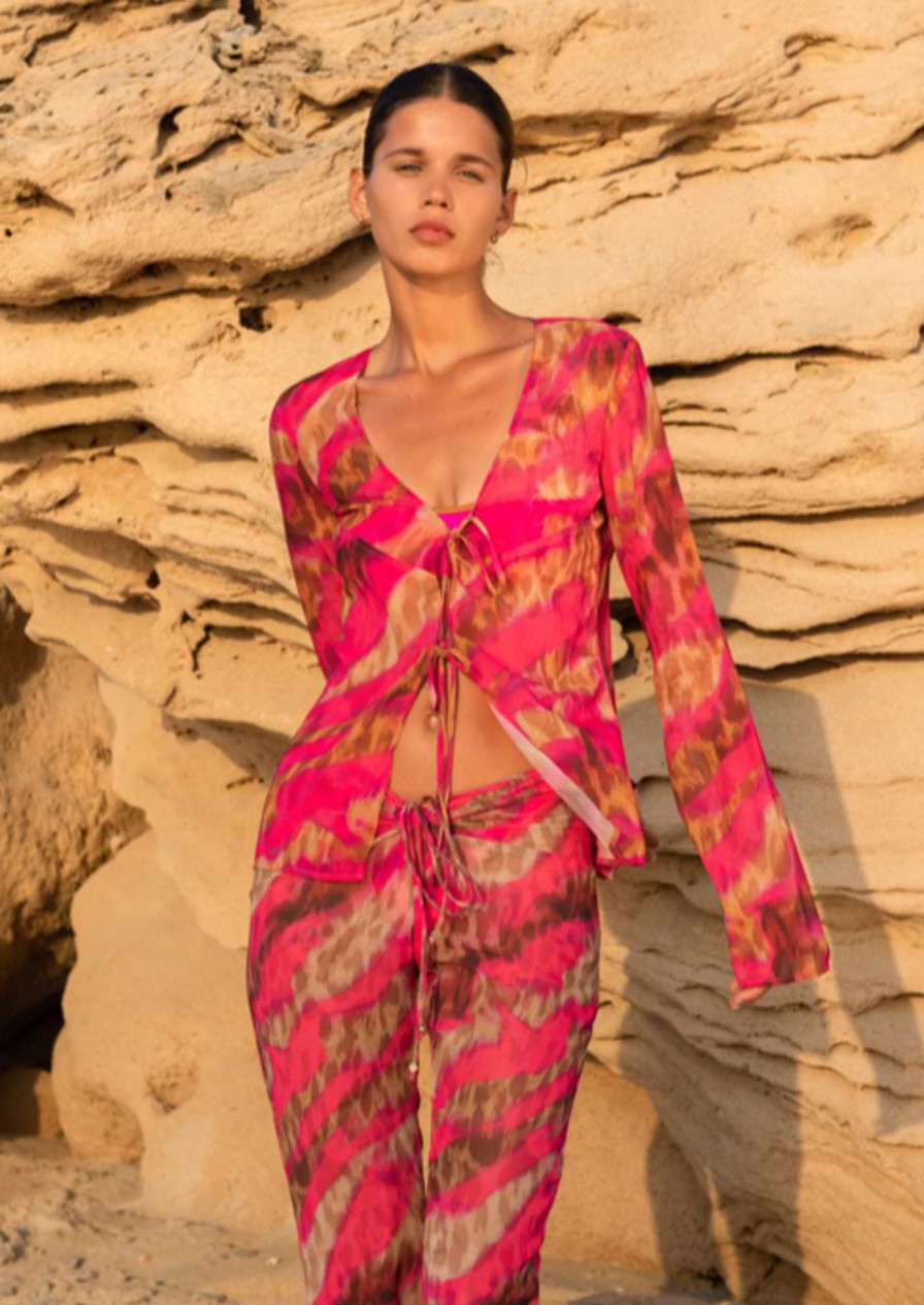 Bananhot Cover&Ups | Vanessa Pink Brown Jungle - Cover Up Shirt