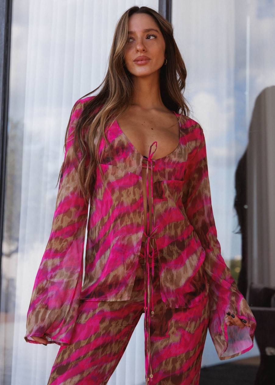 Bananhot Cover&Ups | Vanessa Pink Brown Jungle - Cover Up Shirt