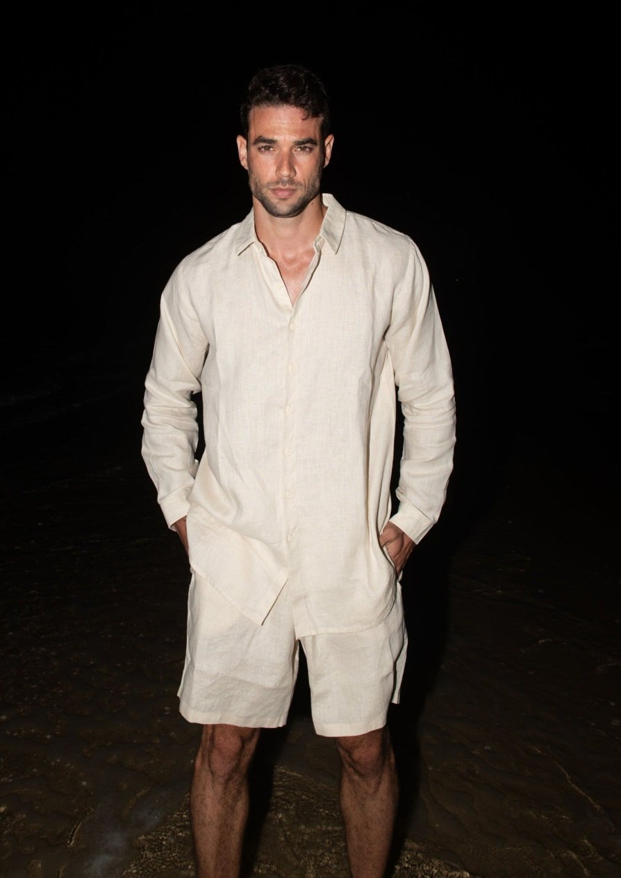 Bananhot Men'S Beachwear | Danny Linen Beige - Shirt