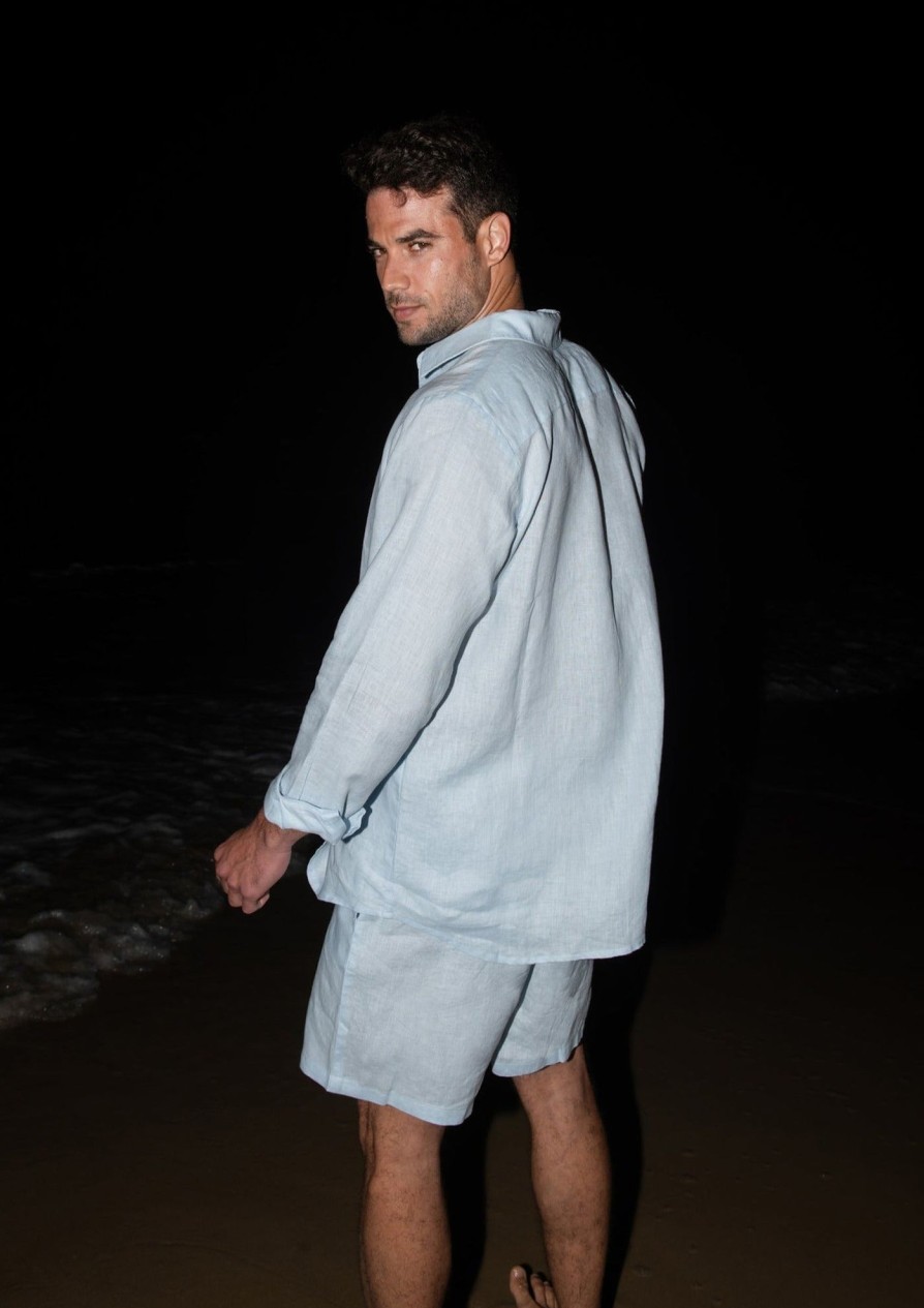 Bananhot Men'S Beachwear | Danny Linen Light Blue - Shirt